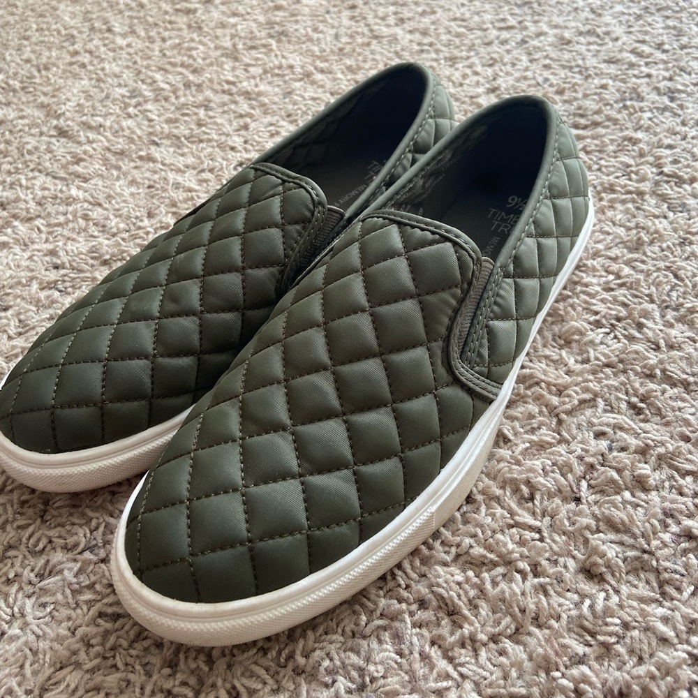 Never worn green slip on shoes